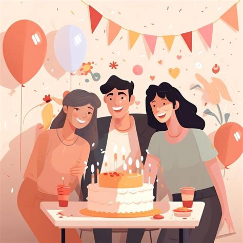 Premium Vector Happy Birthday Celebrating With Friends Having Fun In