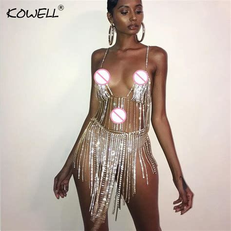Buy Kowell Metal Chain Crystal Diamonds Sexy Dress Women Summer Tassel Sequins