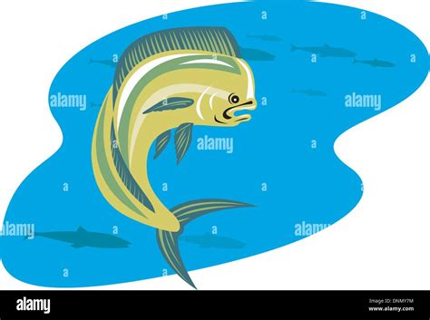 Illustration Of A Dorado Dolphin Fish Mahi Mahi Jumping On Isolated