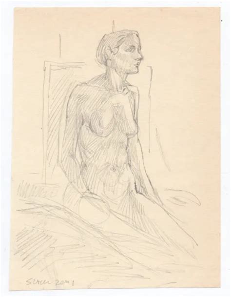 ORIGINAL MIRIAM SLATER Graphite Pencil Nude Female Figure Drawing