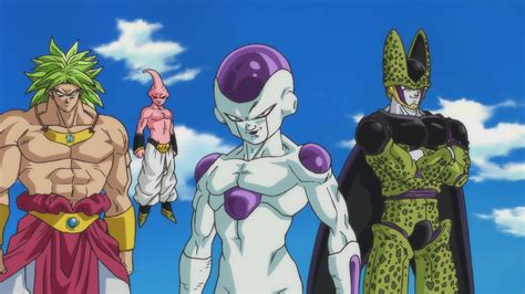 Three Anime Characters Standing Next To Each Other In Front Of A Blue