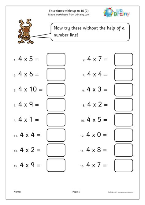 4 Times Table Worksheet Grade 3 Coloring Sheets Kids Page 4 Times