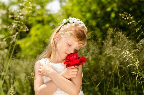 Girl With Red Rose Stock Image Image Of Eyes Green 55693761
