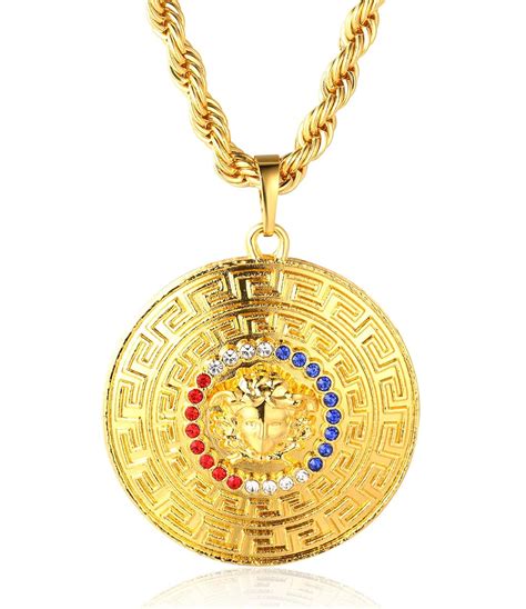 Halukakah Medusa Mens 18k Real Gold Plated Medusa Medallion Pendant