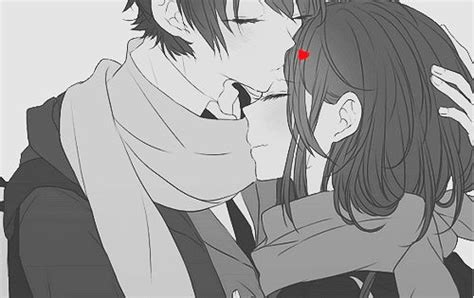 Anime Boy Anime Couple Anime Girl Kiss Monochrome Anime Anime