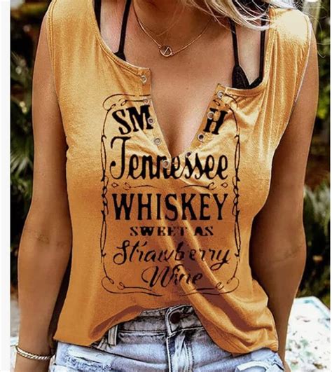 Smooth As Tennessee Whiskey Sweet As Strawberry Wine Shirt Ring Hole Sleeveless Sexy V Neck