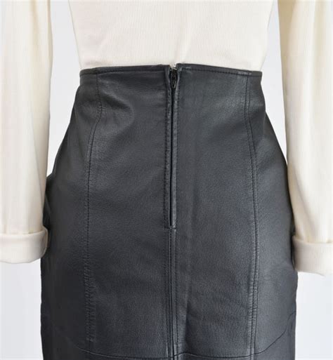 Black Leather Skirt With Slit 90s Vintage High Waiste Gem