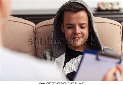 Young Teenager Boy Sitting Counseling Front Stock Photo 1524470636
