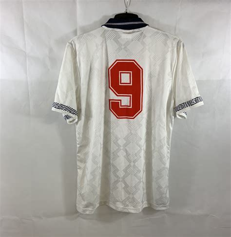 England 1990 world cup finals retro football shirt top mens. England 9 Matchworn Signed Home Football Shirt 1990/92 ...