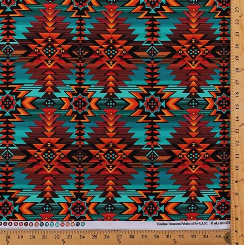 Cotton Southwestern Aztec Tribal Diamond Stripes Southwest Turquoise