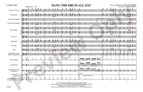 Bang The Drum All Day Marching Band Conductor Score And Parts Todd Rundgren Digital Sheet