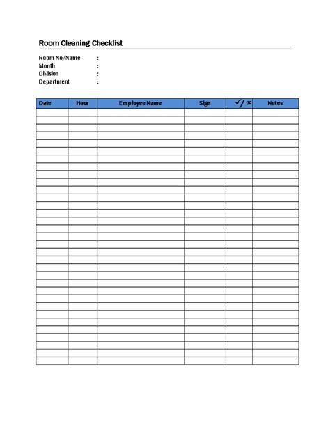 Free Room Cleaning Checklist Templates At