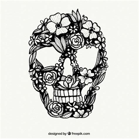 Hand Painted Skull Made With Flowers Free Vector