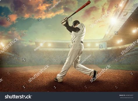 Baseball Players In Action On The Stadium Stock Photo 443853457
