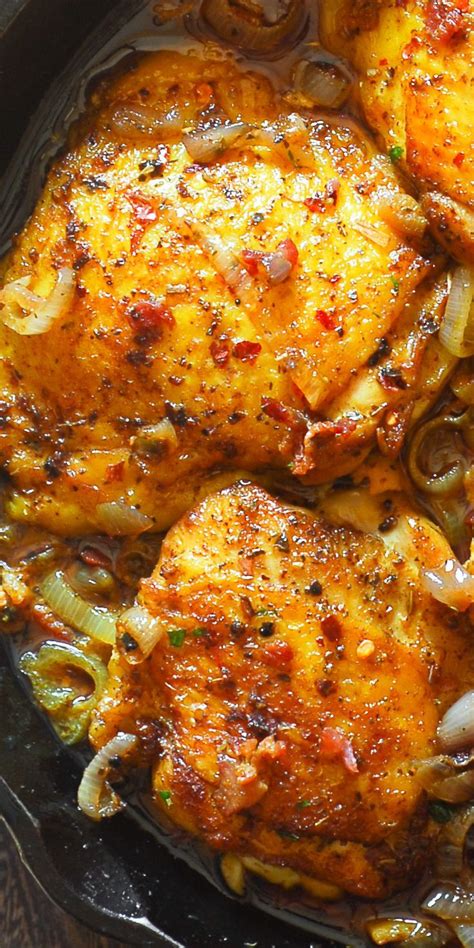 Easy Oven Roasted Chicken With Bacon In White Wine Sauce Made In Cast