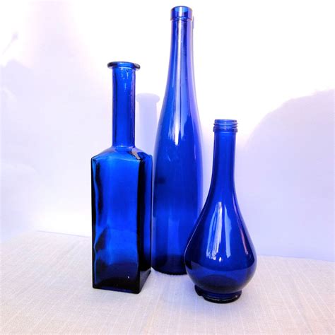 Blue Glass Bottles Set Of Three Italian Vase By Oldamsterdam