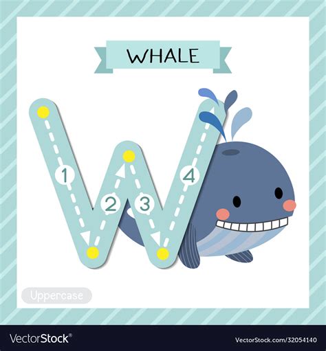 Letter W Uppercase Tracing Blue Whale Royalty Free Vector