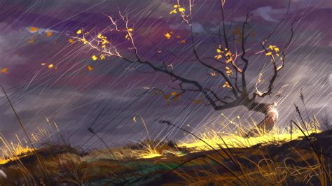 Online Crop Withered Tree On Rain Painting Digital Art Drawing