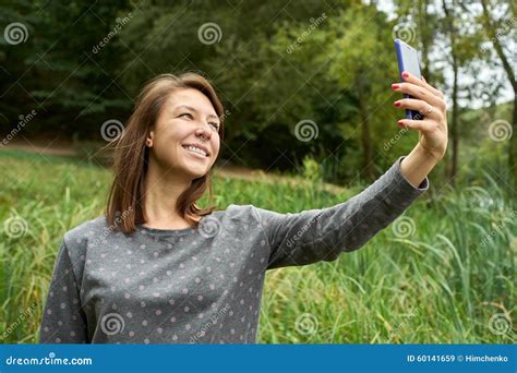 Woman Photographed Herself In The Woods Stock Image Image Of Female