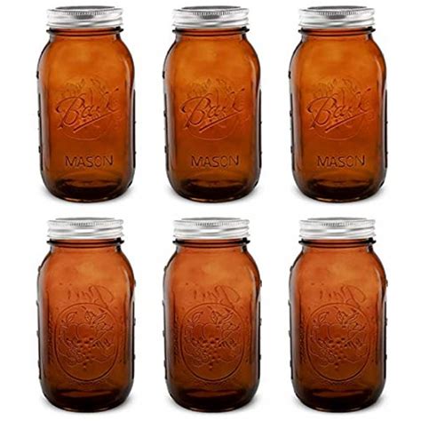 Tebery 6 Pack Ball Amber Quart Mason Jars 32oz Canning Glass Jars With Regular Mouth Lids And