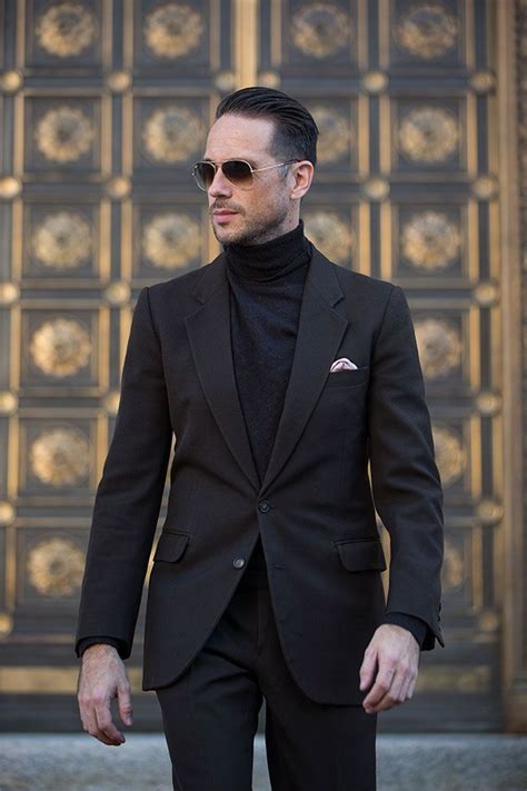 Black turtleneck outfit black boots outfit mens turtleneck outfit jeans business casual men men casual well dressed men mens clothing styles dapper turtleneck outfits and everything you need to know about how to style them. Dark Brown Suit with Turtleneck Sweater | Business casual ...