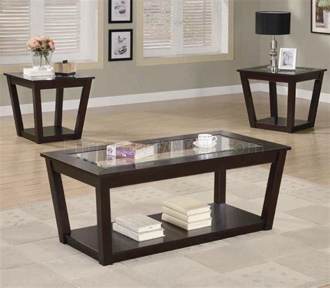 A glass top coffee table enhances the living space due to the transparent nature of the glass. Rich Cappuccino Finish Modern 3Pc Coffee Table Set w/Glass ...