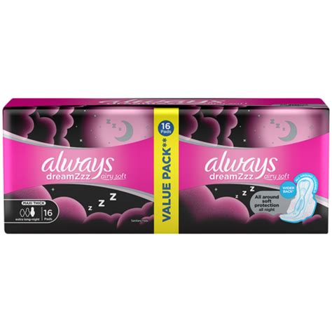 Always Dreamzzz Cotton Soft Maxi Thick Pads 16 Pack Sanitary Pads