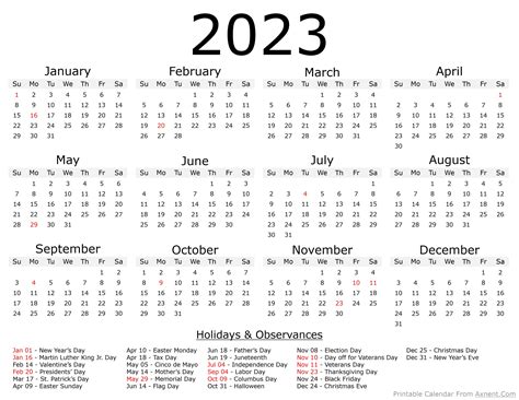 Free Printable Year 2023 Calendar Template Time Management Tools By