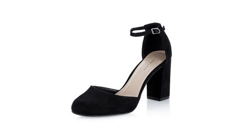 Black Suedette Ankle Strap Block Heels New Look