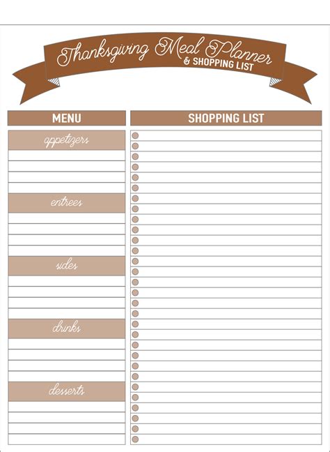Thanksgiving Meal Planners And Shopping List Printables Free Live