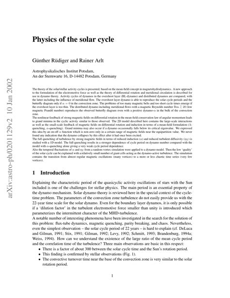 Pdf Physics Of The Solar Cycle