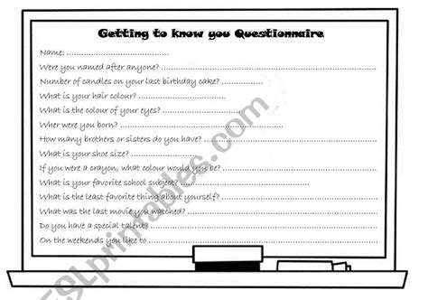 English Worksheets Questionnaire Getting To Know You