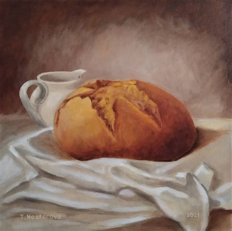 Bread Painting Still Life With Bread And Milk Jug Original Etsy