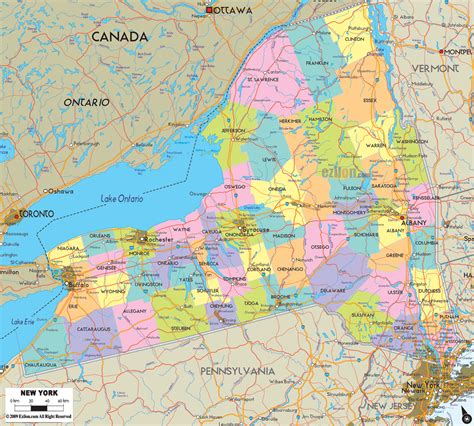 Political Map Of New York State Ezilon Maps