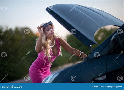 The Woman S Car Broke Down Stock Photo Image Of Assistance