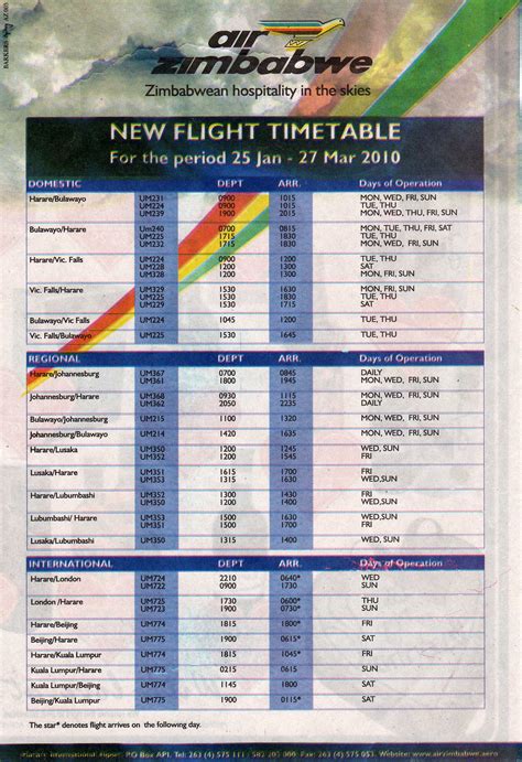 View airline flight schedules now. Zimbabwe
