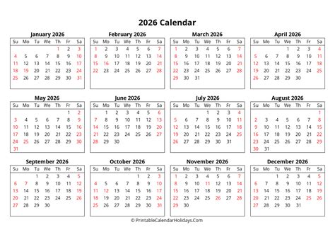Printable Calendar 2026