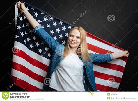 Joyful Adult Holding American Flag In The Studio Stock Photo Image Of