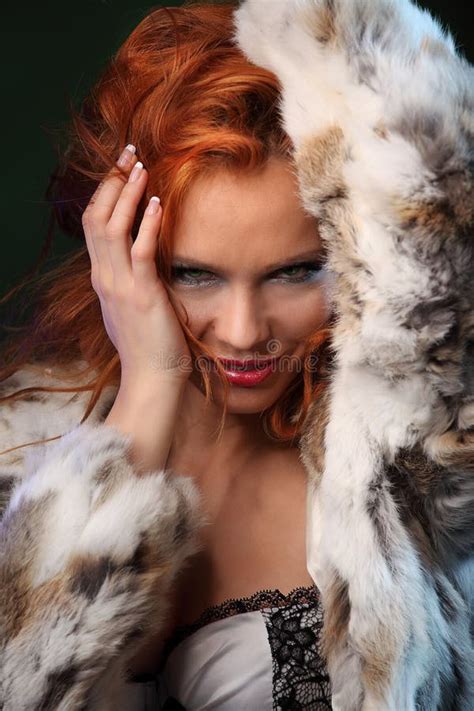 Photo Of Sexual Beautiful Girl Is In Fashion Style Lingerie Fur Coat Stock Image Image Of