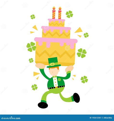 Leprechaun Celtic And Birthday Cake Cartoon Doodle Flat Design Vector