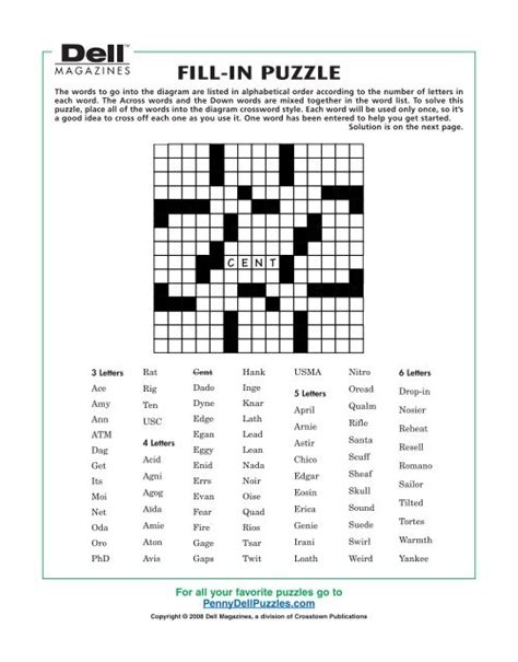 Free Fill In 1 Pennydellpuzzles