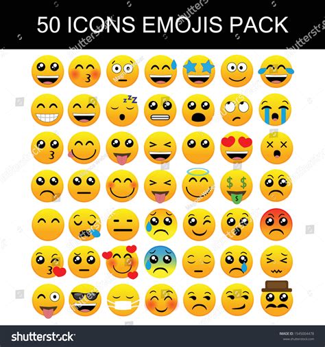 50 Emojis Pack Icons Set Vector Stock Vector Royalty Free 1545004478