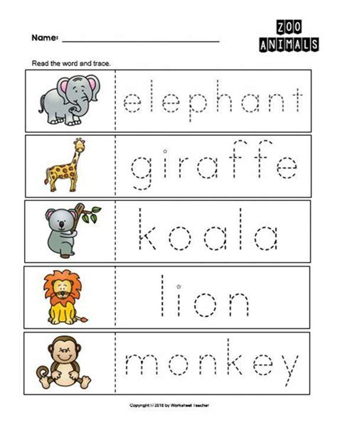 2 Zoo Animals Trace The Words Worksheets Preschoolkindergarten Pdf