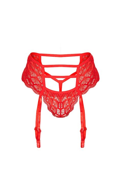 red strappy lace suspender thong lingerie prettylittlething