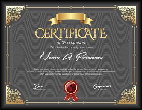 Certificate Of Recognition Vintage Gold Frame Stock Vector
