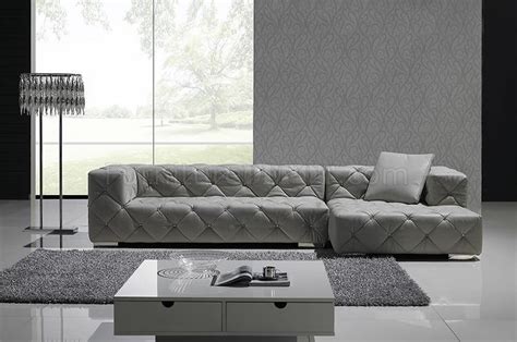 Grey Full Italian Leather Modern Sectional Sofa Wcrystals