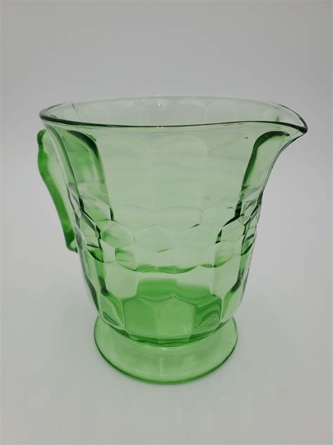 vintage hazel atlas colonial honeycomb green depression uranium glass pitcher ebay