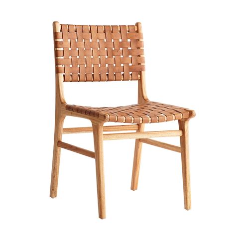 Cognac leather and natural wood finish. 6 Brand New Woven Leather Dining Chairs - Apartment ...