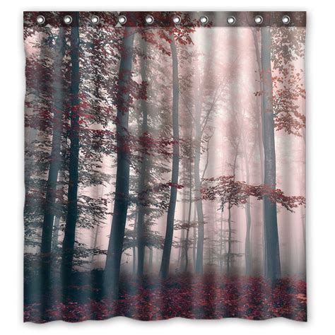 Ykcg Autumn Trees Landscape Red Foggy Dreamy Forest Shower Curtain