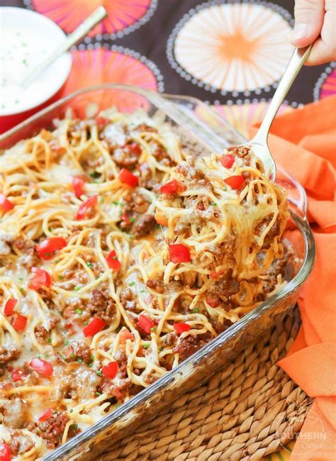 In large skillet over medium heat, brown the ground beef and drain off excess liquid. Taco Spaghetti Bake is an easy to make casserole made with ...
